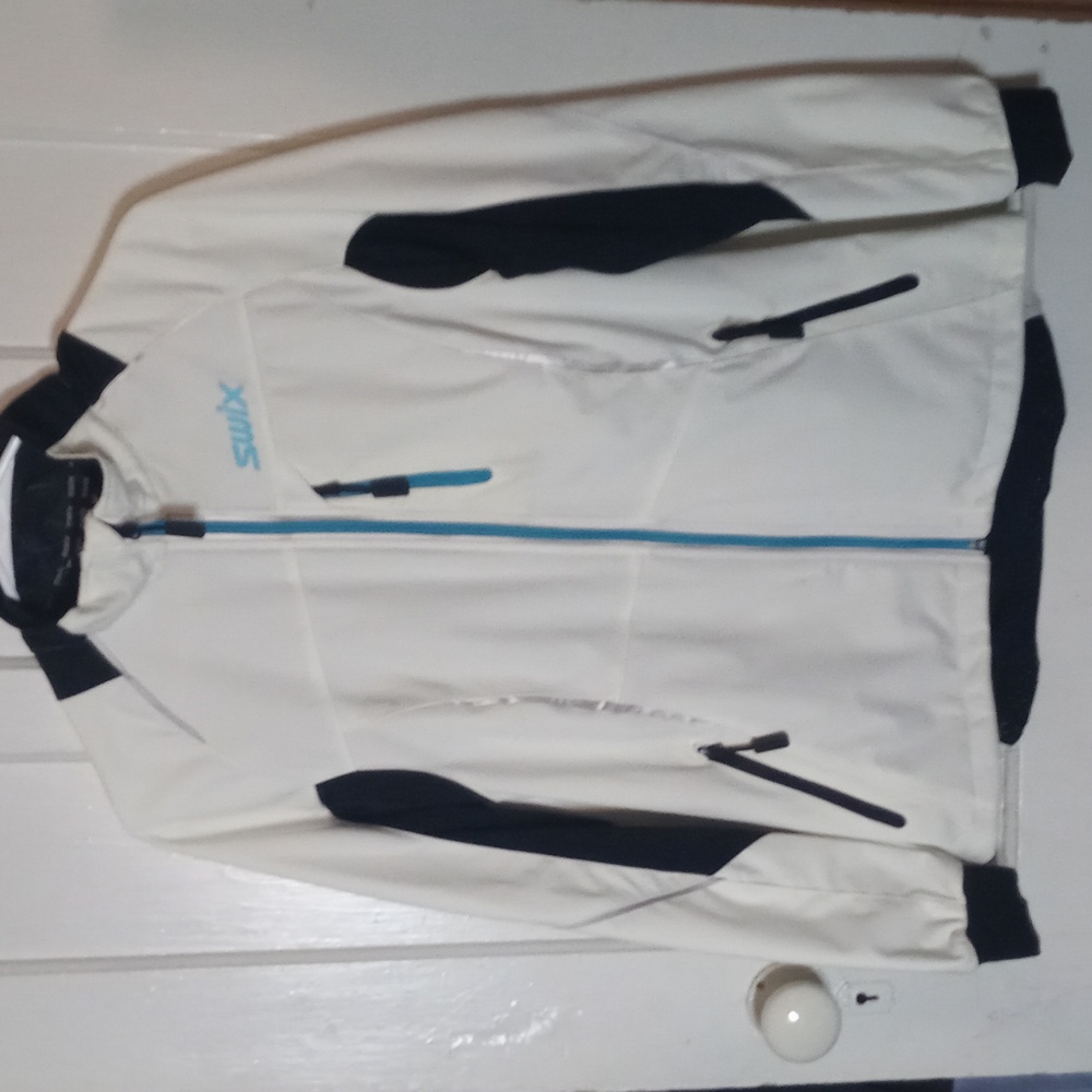 Swix Women's White & Black Softshell Ski Jacket with Blue Trim